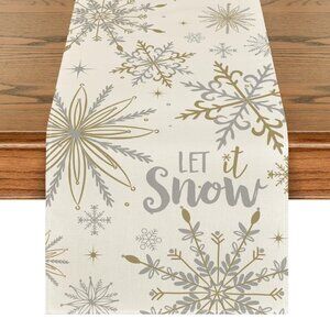 Artoid Mode Beige Snowflake Let It Snow Winter Table Runner, Seasonal
